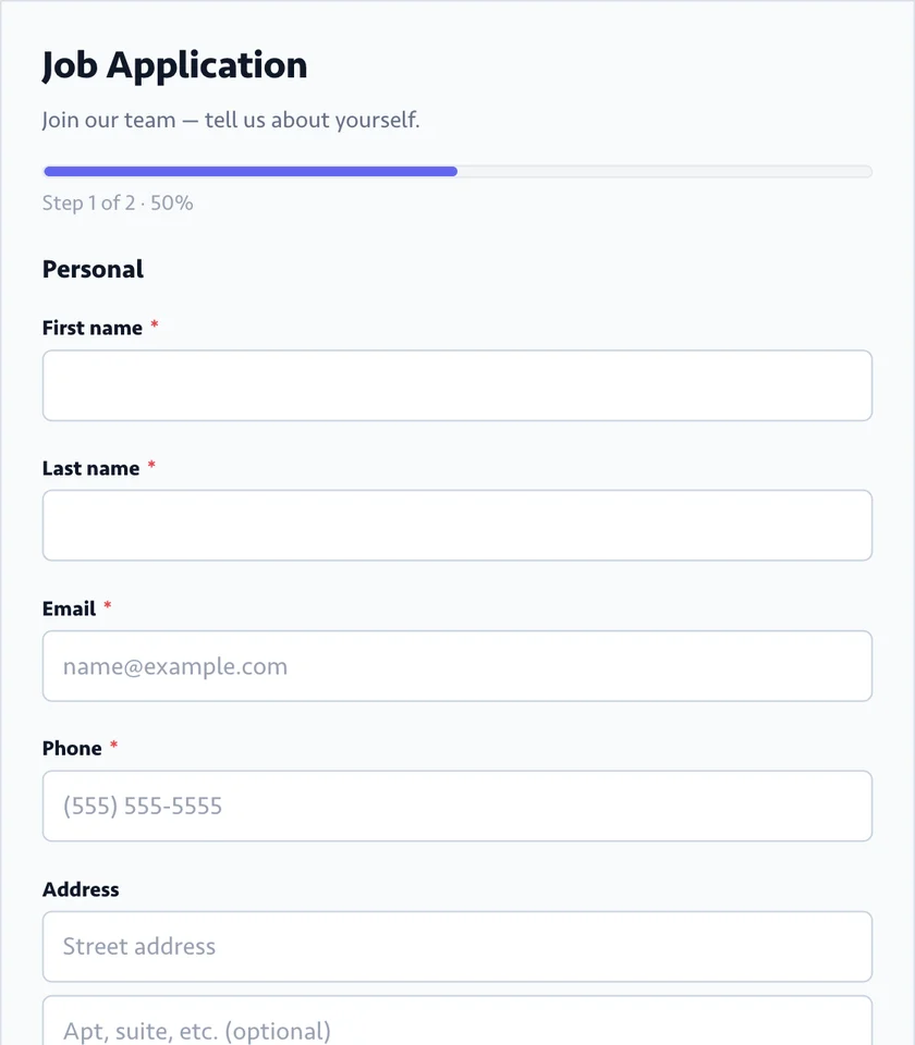 Two-step job application form