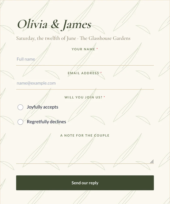 SIForm template: Botanical Wedding RSVP