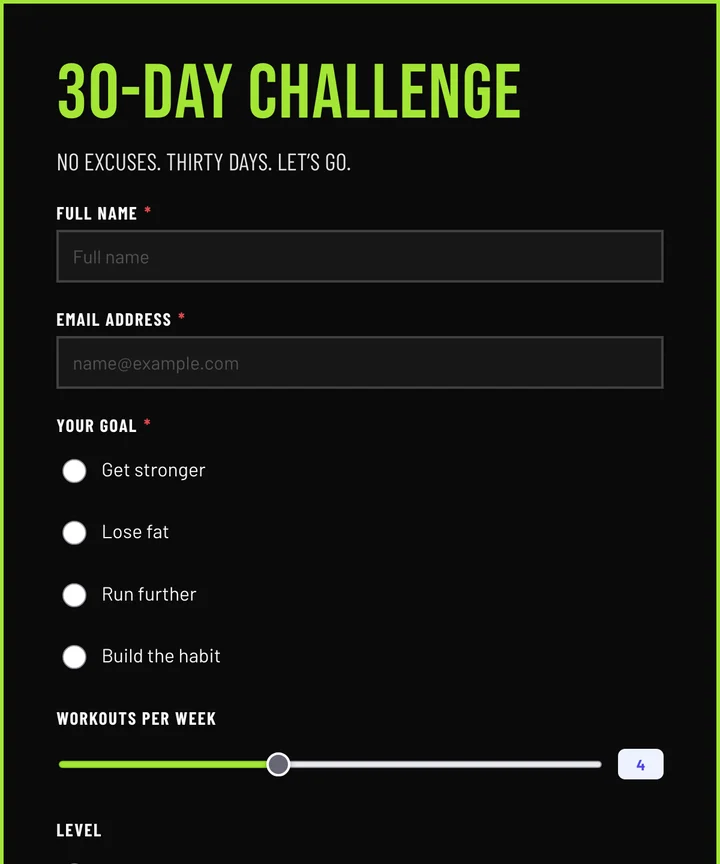 SIForm template: Bold Fitness Challenge