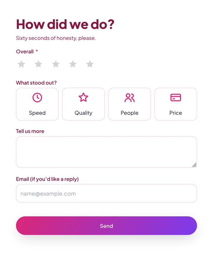 SIForm template: Sunset Glass Feedback