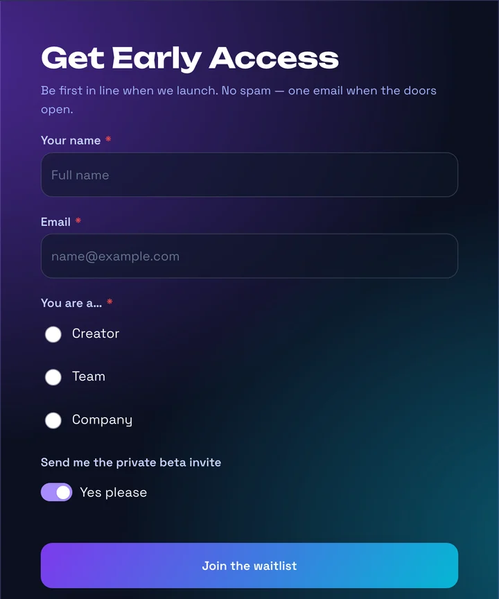 SIForm template: Midnight Launch Waitlist